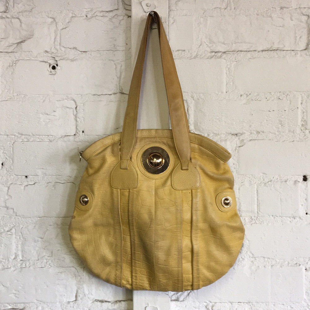 Gustto Yellow Leather Top Handle Purse